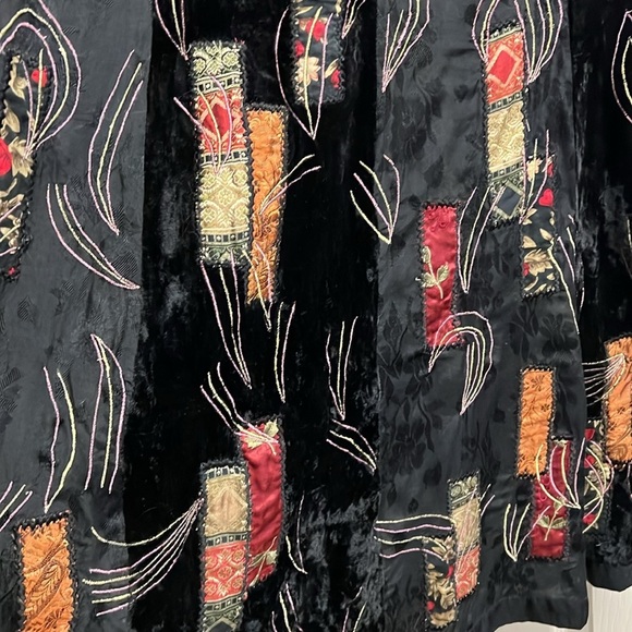 Black Velvet Patchwork Maxi Skirt Boho Indy Forest Fairy Coldwater Creek Large - Picture 7 of 13